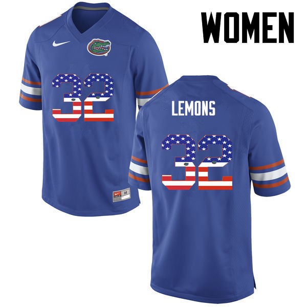 Florida Gators Women #32 Adarius Lemons College Football Jersey USA Flag Fashion Blue